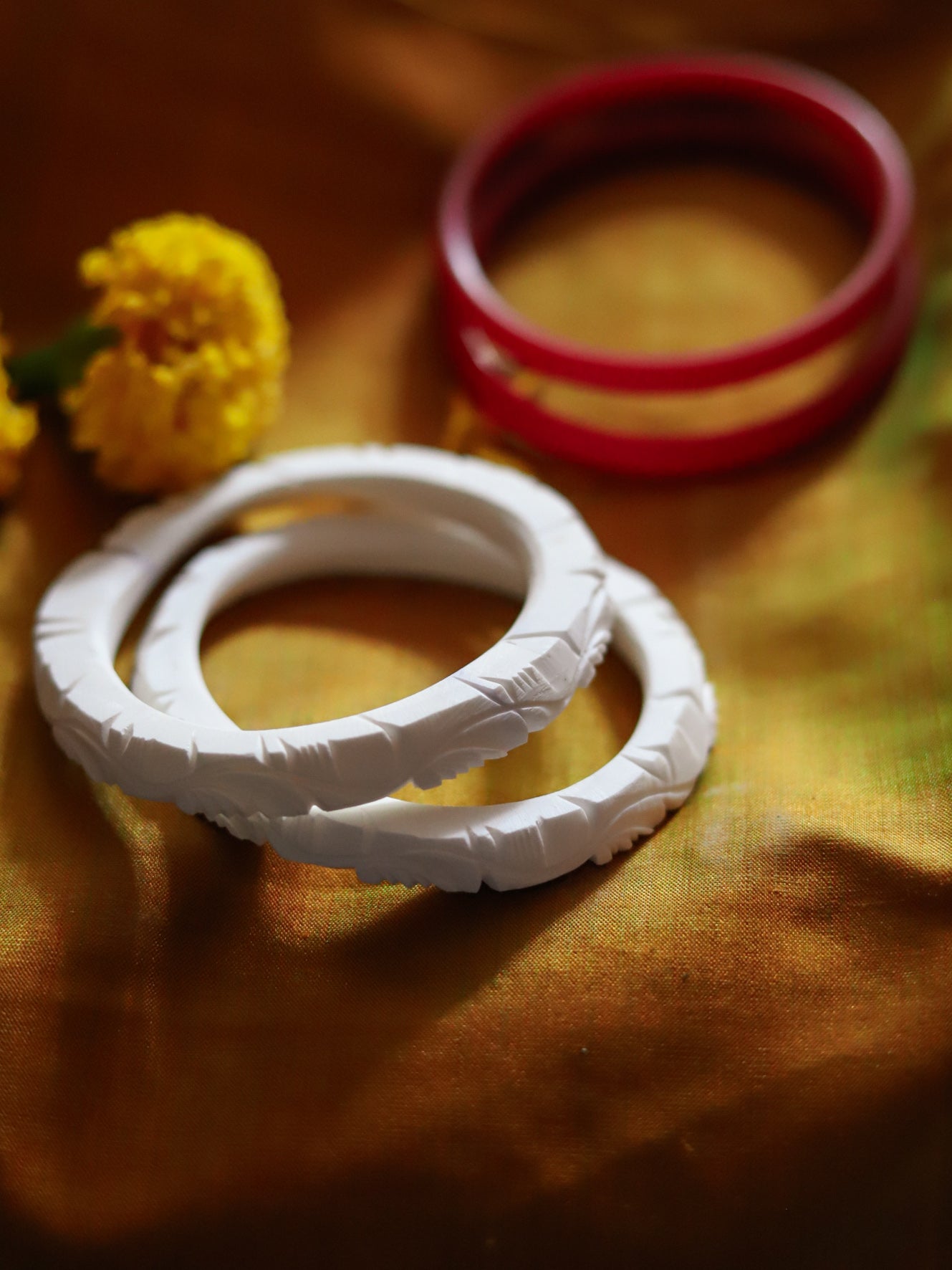 Handcarved Shakha Pola Bangle Pair (2.4 Inch)