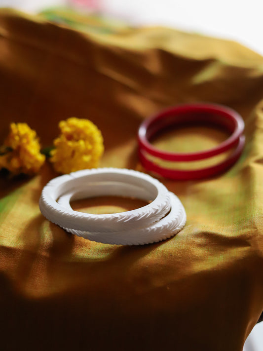 Handcarved Shakha Pola Bangle Pair (2.4 Inch)