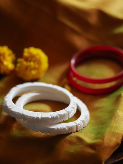 Handcarved Shakha Pola Bangle Pair (2.4 Inch)