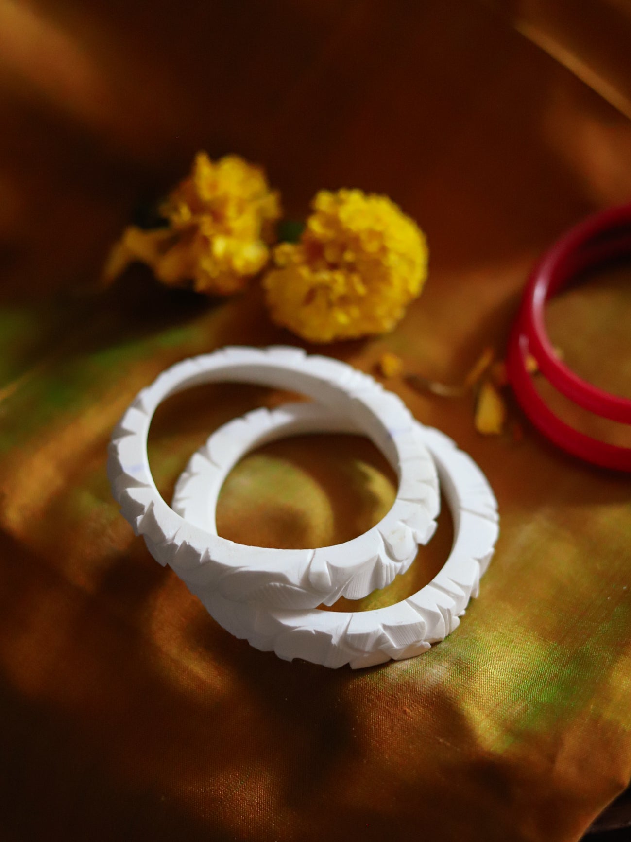 Handcarved Shakha Pola Bangle Pair (2.4 Inch)