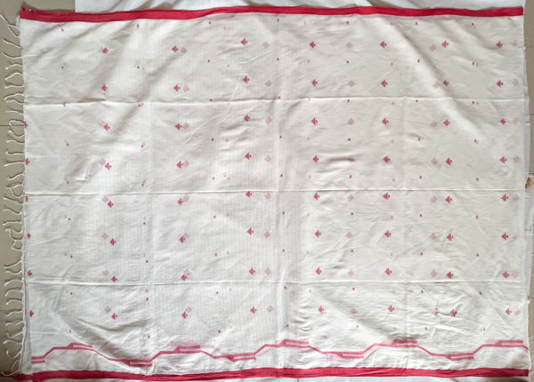 Handwoven Bengal White and Red Handloom Saree (Jamdani)