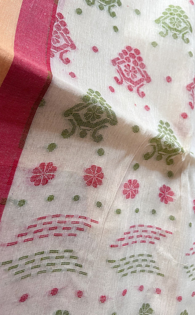 Buy Off White Cotton Saree with Red Border