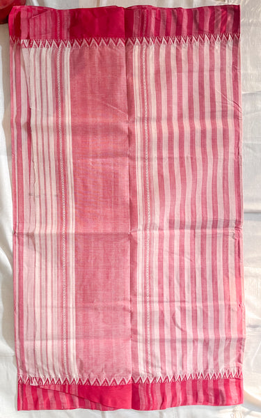 Handwoven Bengal White and Red Tant Saree (Tangail Saree)