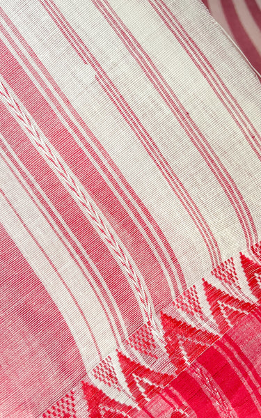 Handwoven Bengal White and Red Tant Saree (Tangail Saree)