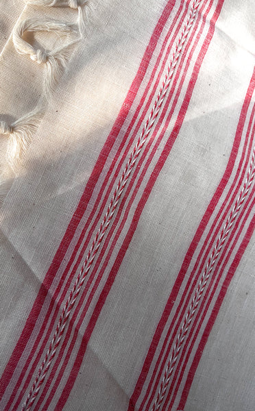 Handwoven Bengal White and Red Cotton Saree