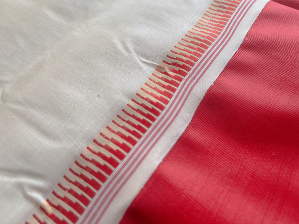 White and Red Silk Saree (Handwoven Bengal Gorod Saree)