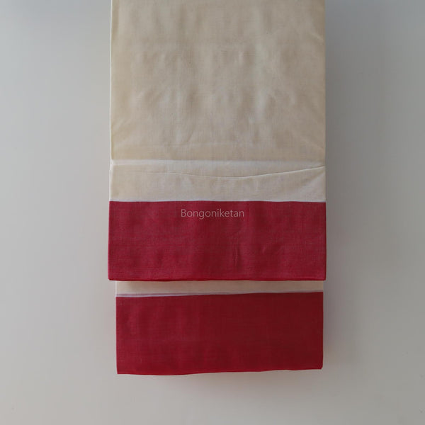 Handwoven Bengal White and Red Cotton Saree (Tangail/ Tant Saree)