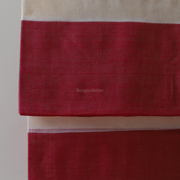 Handwoven Bengal White and Red Cotton Saree (Tangail/ Tant Saree)