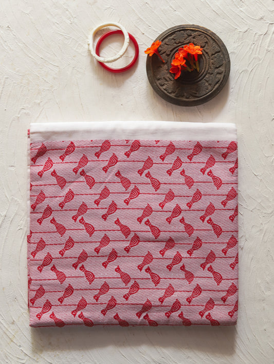 Handwoven Bengal White and Red Cotton Saree