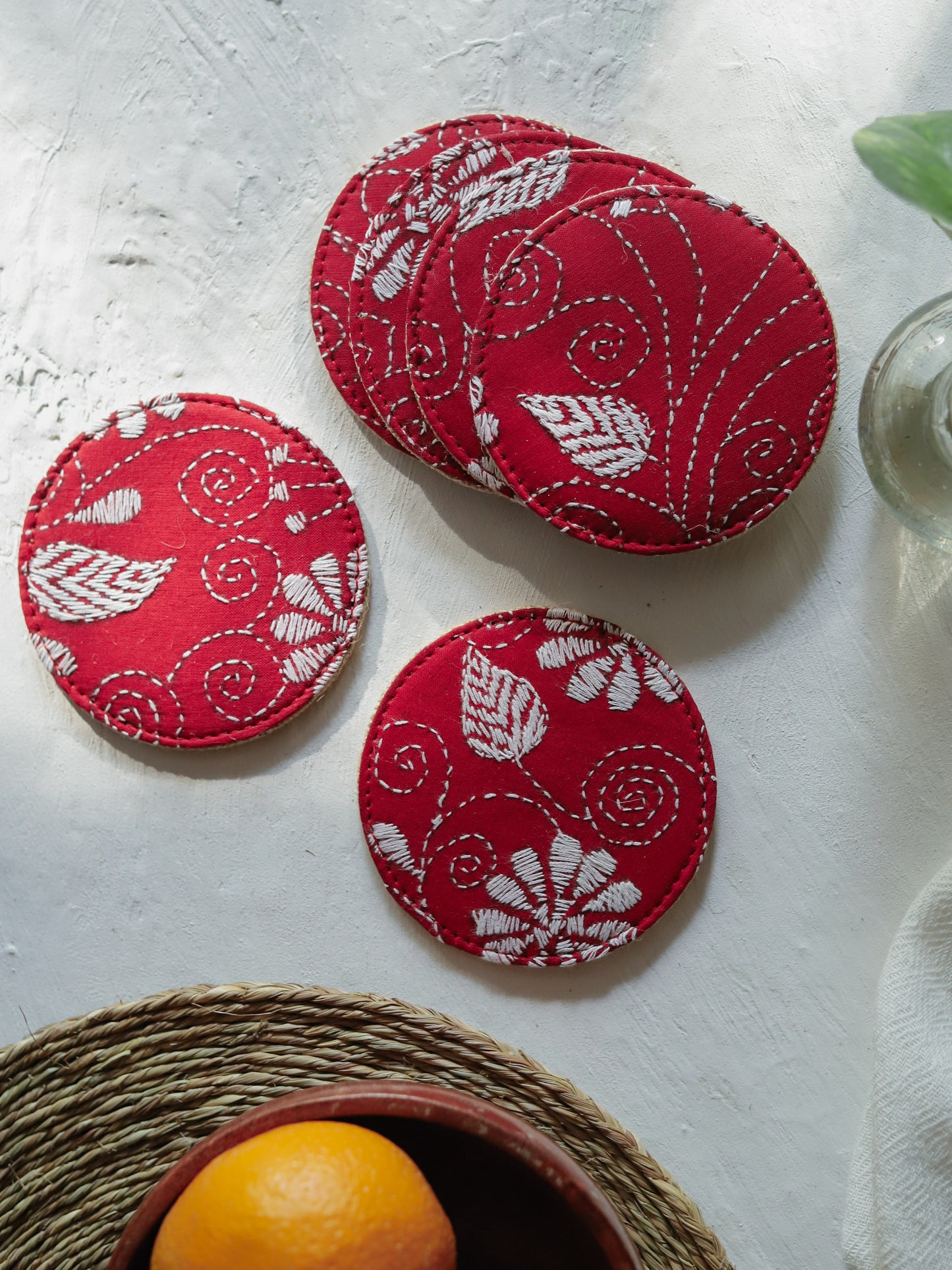 Hand Embroidered Kantha Coaster Set