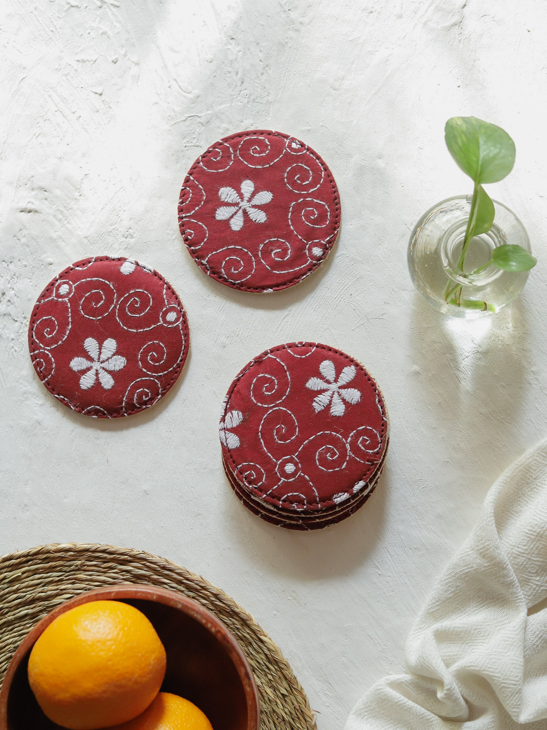 Hand Embroidered Kantha Coaster Set