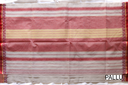 Handwoven Bengal White and Red Cotton Saree