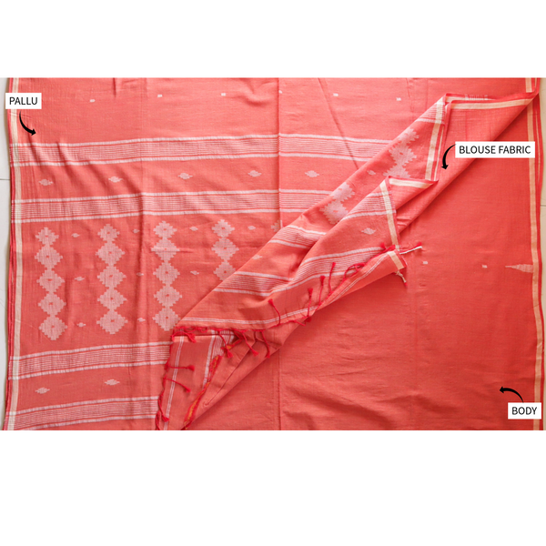 Handwoven Bengal Cotton Saree in Jamdani design