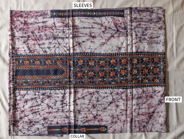 Bengal Cotton Batik Men's Kurta Fabric with Kantha