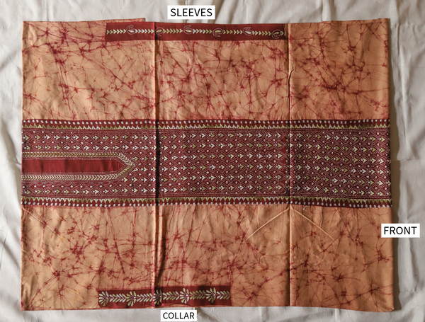 Bengal Cotton Batik Men's Kurta Fabric with Kantha