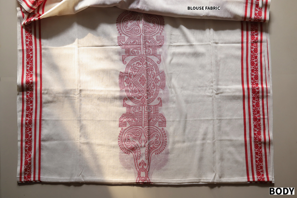 Handwoven Bengal White and Red Handloom Saree