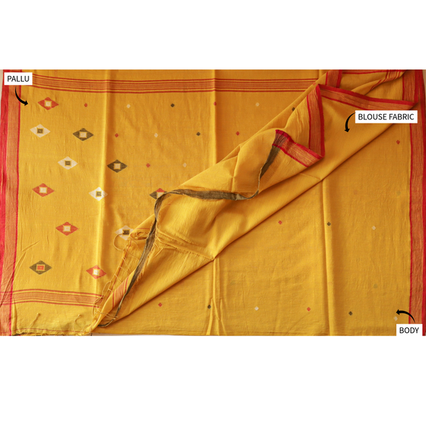 Handwoven Bengal Cotton Saree in Jamdani design