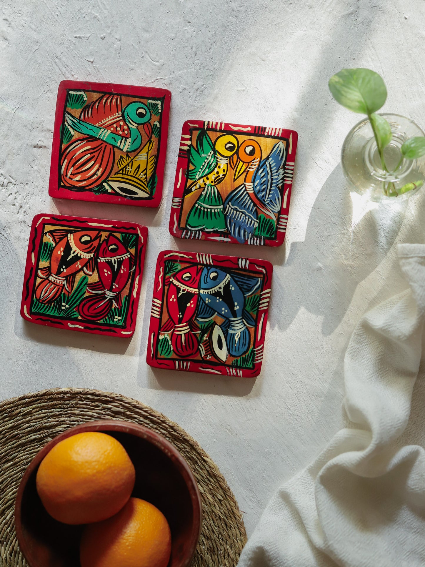 Hand painted Wooden Pattachitra Coaster Set