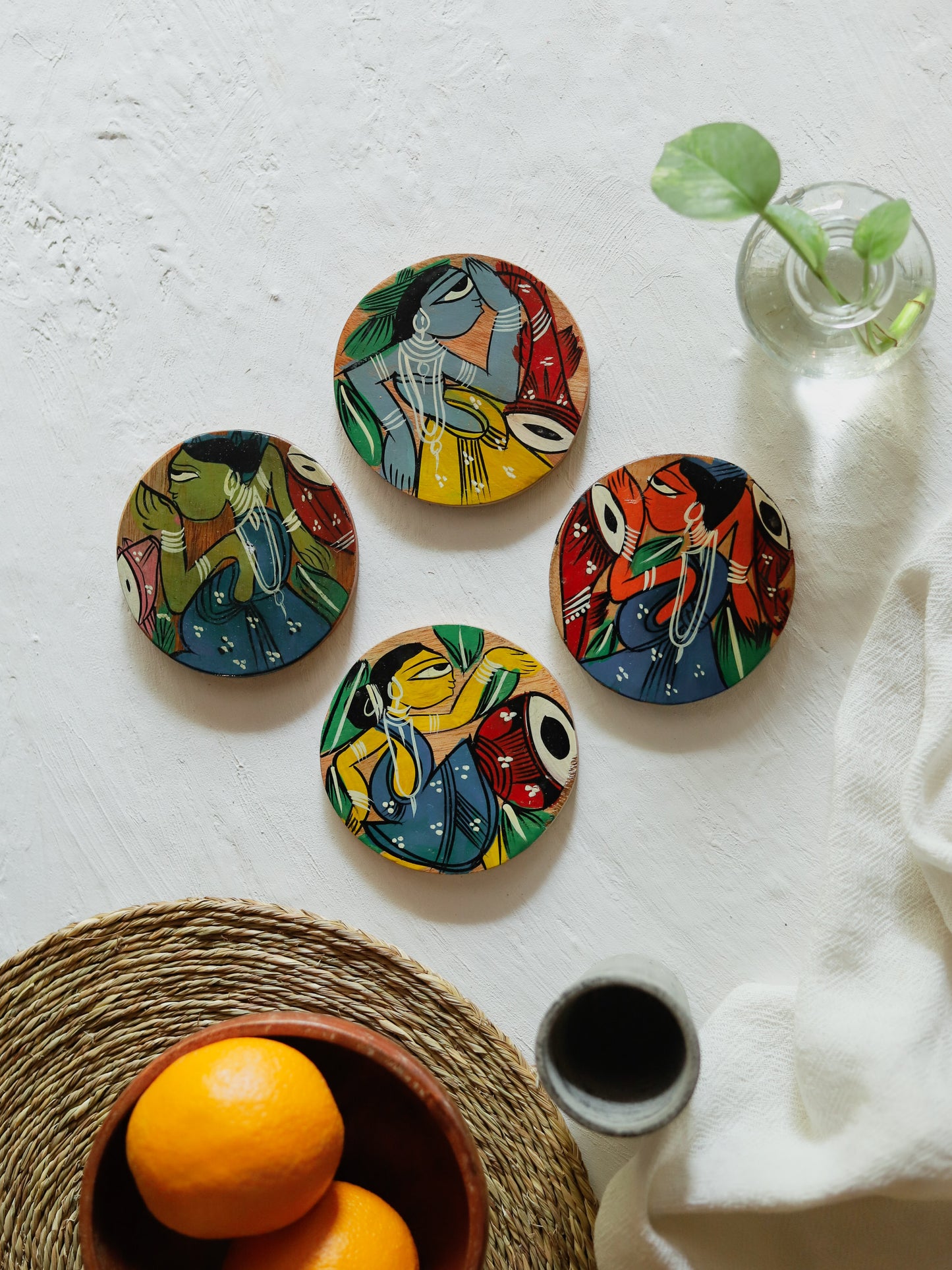 Hand painted Wooden Pattachitra Coaster Set