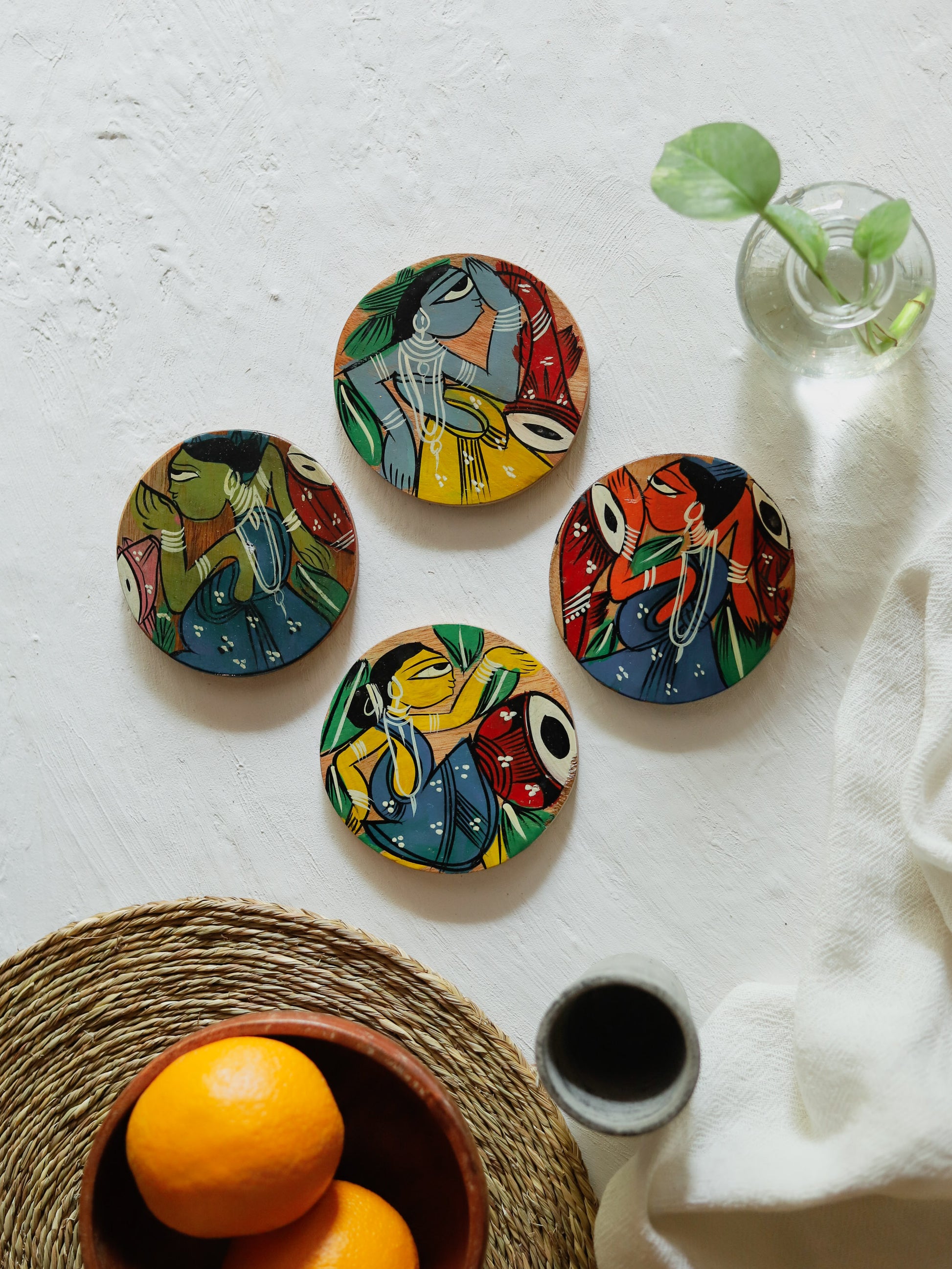 Hand painted Wooden Pattachitra Coaster Set