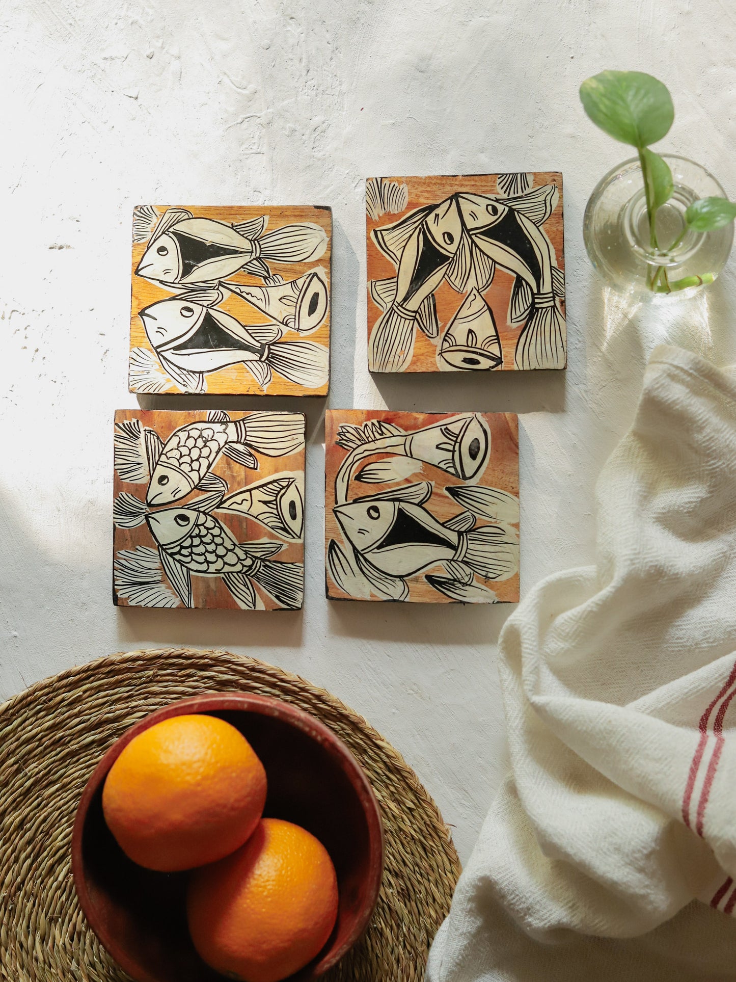 Hand painted Wooden Pattachitra Coaster Set