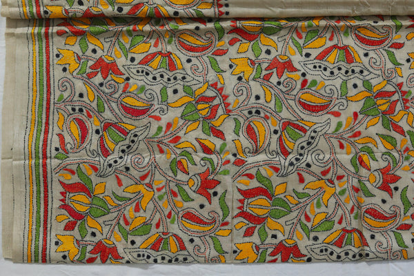 Bengal Kantha Hand Embroidery Silk Saree