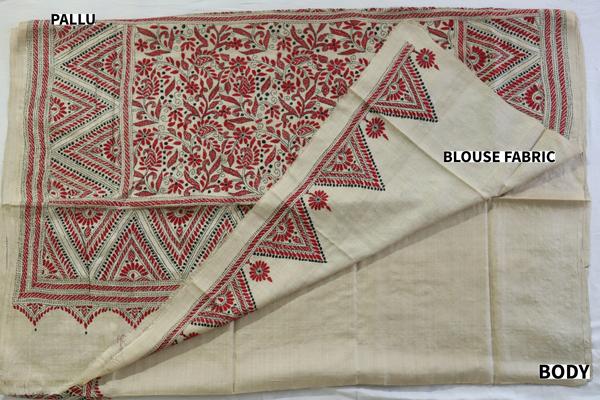 Bengal Kantha Hand Embroidery Silk Saree