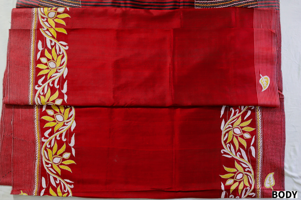 Bengal Kantha Hand Embroidery Silk Saree