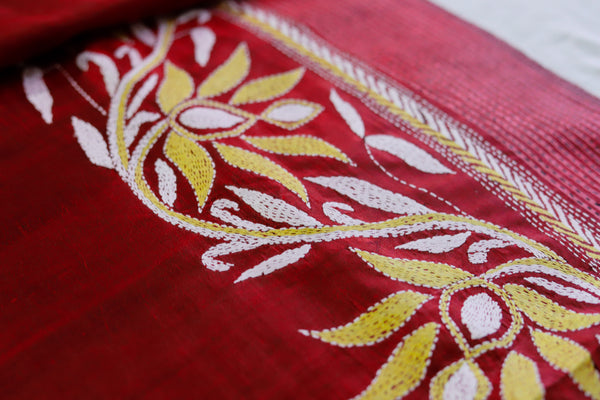 Bengal Kantha Hand Embroidery Silk Saree