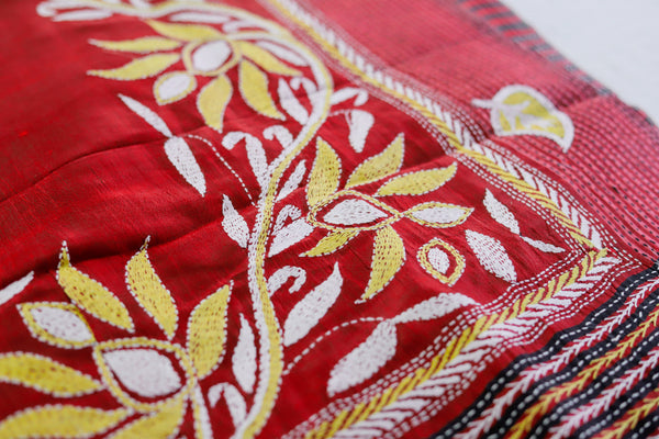 Bengal Kantha Hand Embroidery Silk Saree