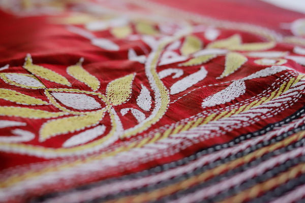 Bengal Kantha Hand Embroidery Silk Saree