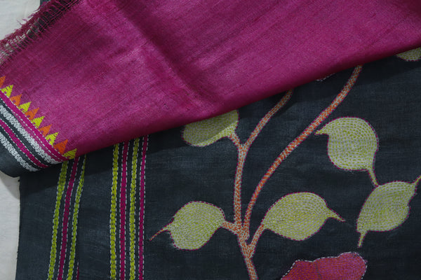 Bengal Kantha Hand Embroidery Silk Saree