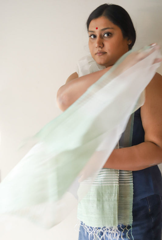 Chokher Bali Bengal Handwoven Muslin Eri Silk Dupatta in white colour