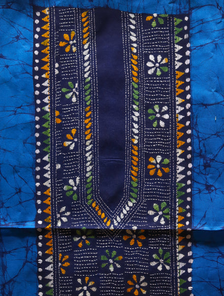 Bengal Cotton Batik Men's Kurta Fabric with Kantha