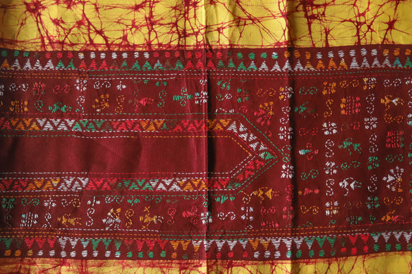 Bengal Cotton Batik Men's Kurta Fabric with Kantha