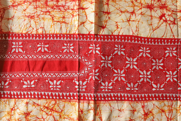 Bengal Cotton Batik Men's Kurta Fabric with Kantha