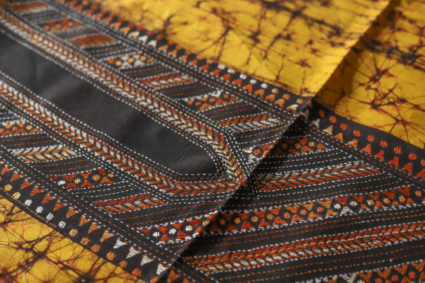 Bengal Cotton Batik Men's Kurta Fabric with Kantha