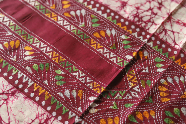 Bengal Cotton Batik Men's Kurta Fabric with Kantha