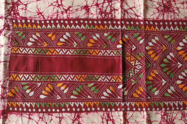 Bengal Cotton Batik Men's Kurta Fabric with Kantha