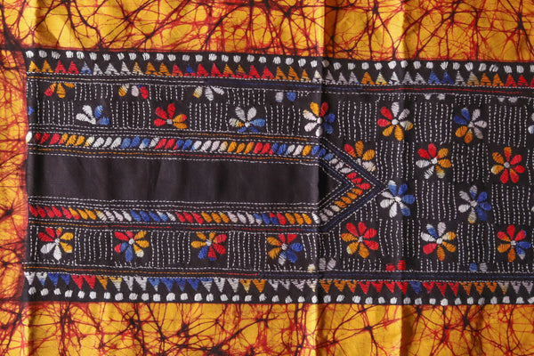 Bengal Cotton Batik Men's Kurta Fabric with Kantha