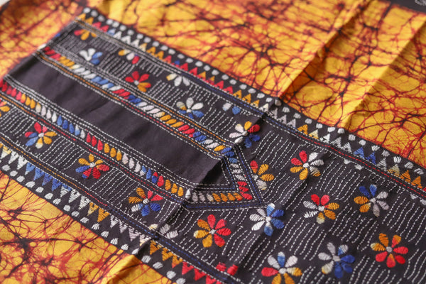 Bengal Cotton Batik Men's Kurta Fabric with Kantha