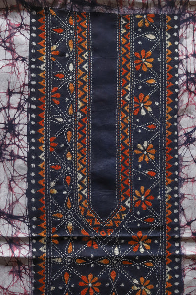 Bengal Cotton Batik Men's Kurta Fabric with Kantha