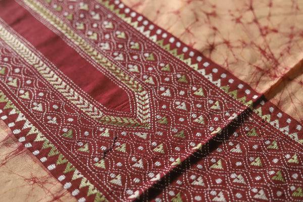 Bengal Cotton Batik Men's Kurta Fabric with Kantha