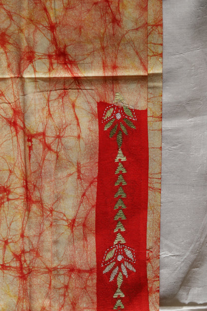 Bengal Cotton Batik Men's Kurta Fabric with Kantha