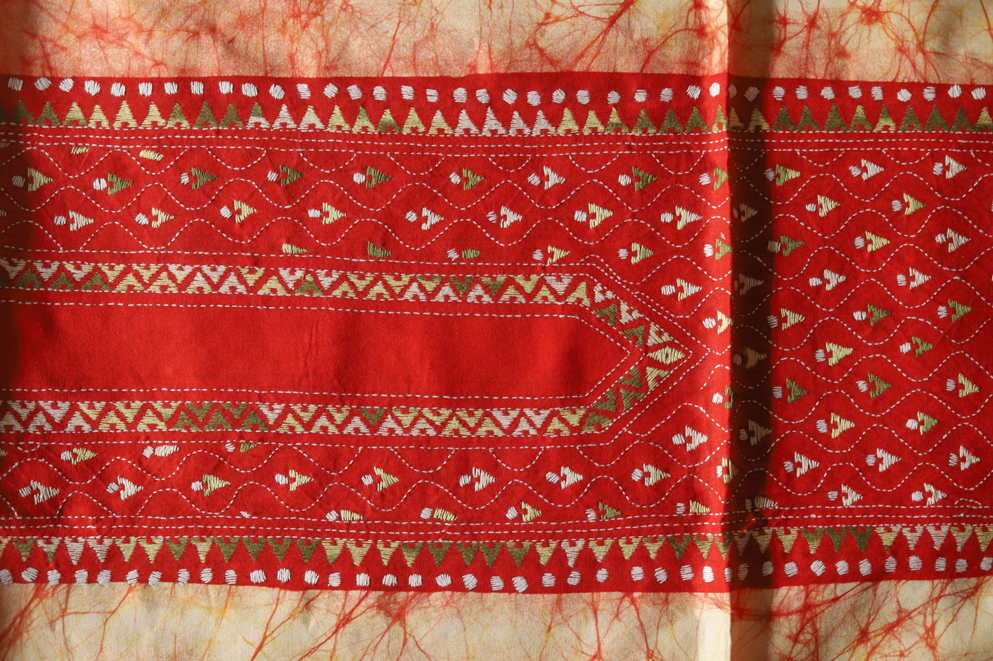 Bengal Cotton Batik Men's Kurta Fabric with Kantha