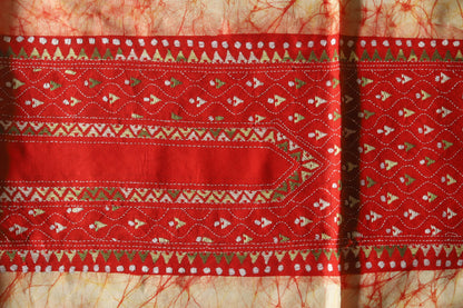Bengal Cotton Batik Men's Kurta Fabric with Kantha