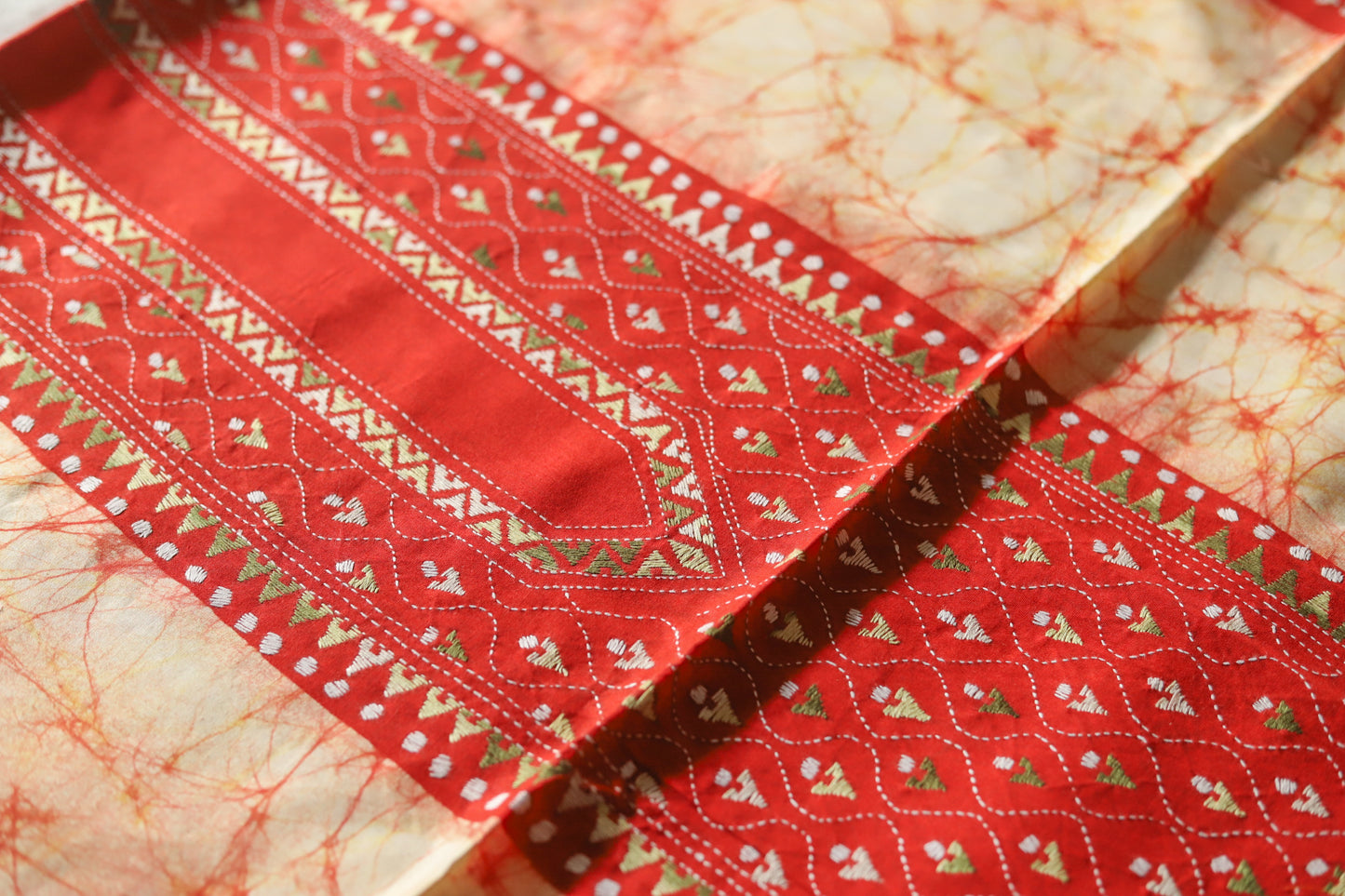 Bengal Cotton Batik Men's Kurta Fabric with Kantha