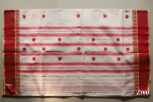 Handwoven Bengal White and Red Cotton Saree (Tangail/ Tant Soft Saree)