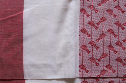 Handwoven Bengal White and Red Cotton Saree