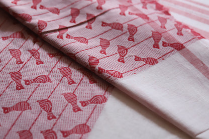 Handwoven Bengal White and Red Cotton Saree